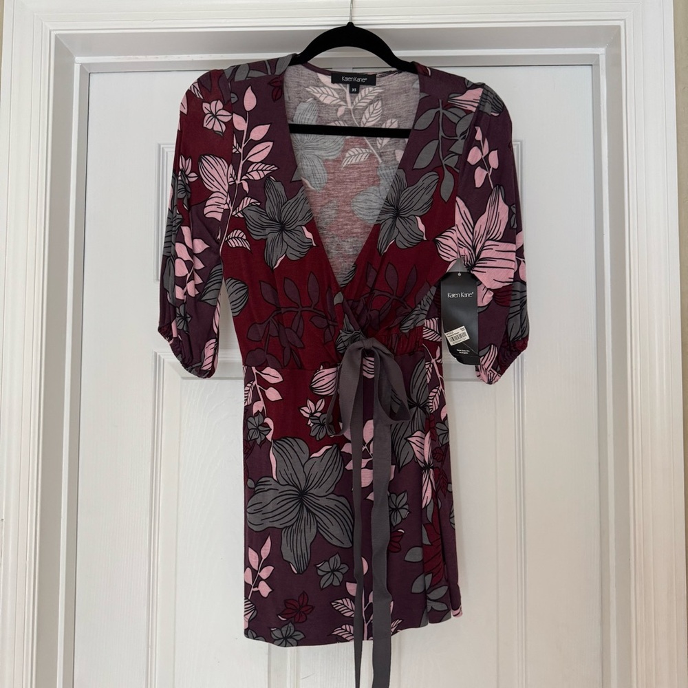 Karen Kane Burgundy, Grey & Pink Floral Tunic